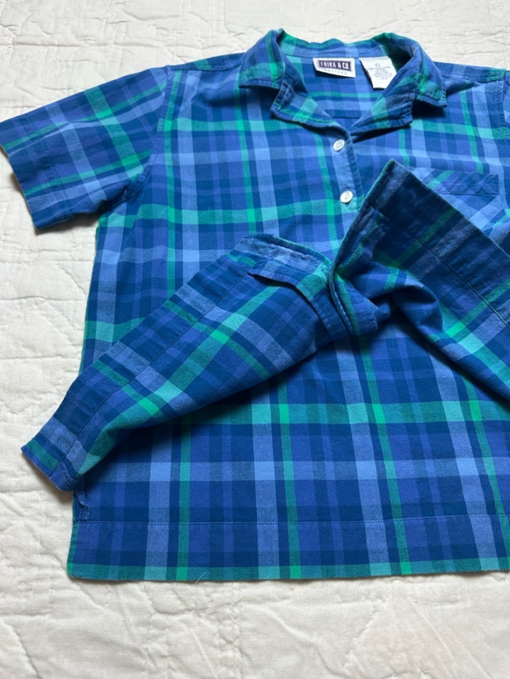Blue Green Plaid Button Down | 90s Minimalist Boxy Short Sleeve · Erika & Co - Picture 11 of 11